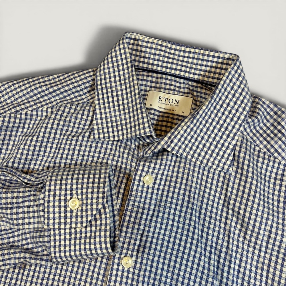 Eton Dress Shirt Mens 16/41 Blue Gingham Check Contemporary Fit Oxford